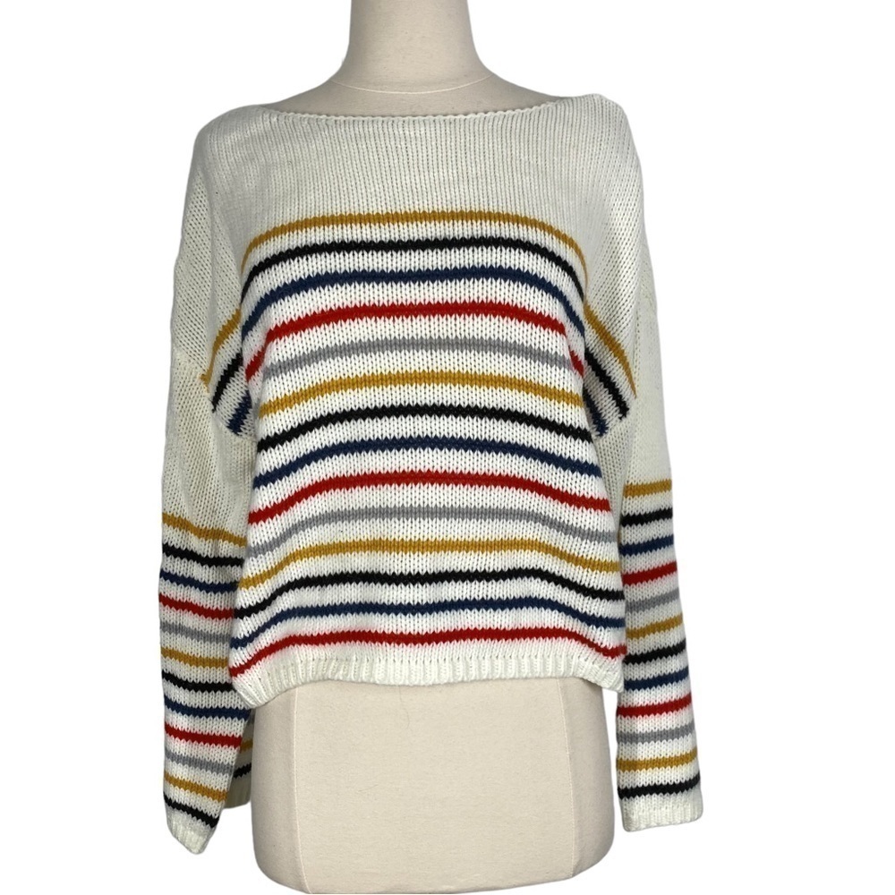 Striped Wide Sleeve Boatneck Sweater Large